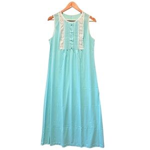 Sleeveless Aqua Nightgown with Lace Trim